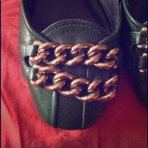 Tory Burch flats, dark green with gold hardware